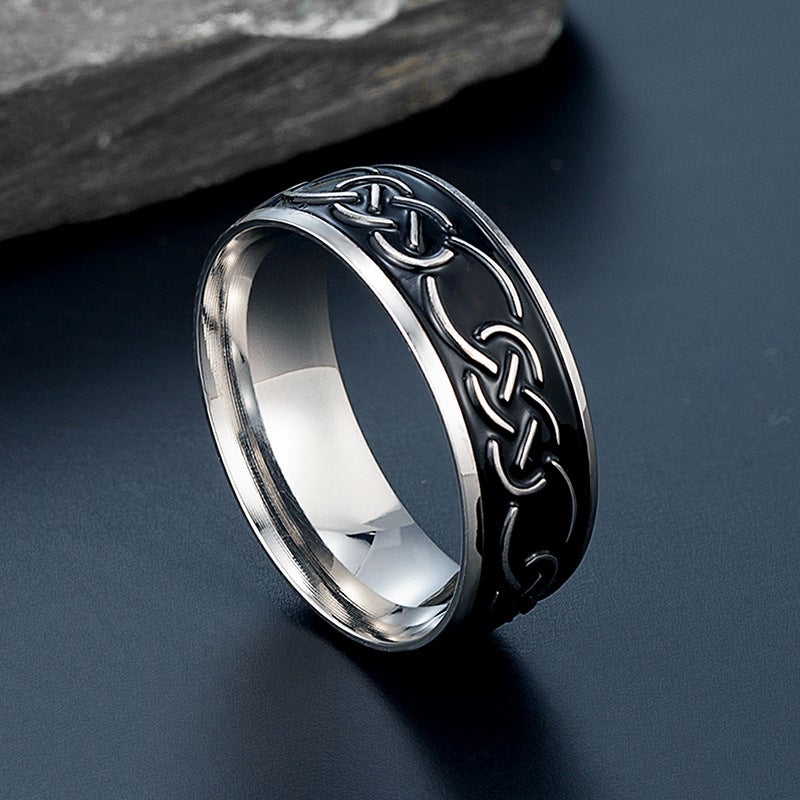 Direct Selling Stainless Steel Simple Knot Pattern Titanium Steel Ring Men And Women Personality Punk Retro Ring - Image 1